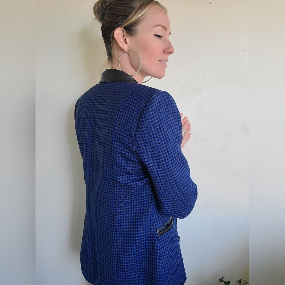Sebastian Wool + Leather Vintage Houndstooth Blazer S-M - Picture 3 of 15